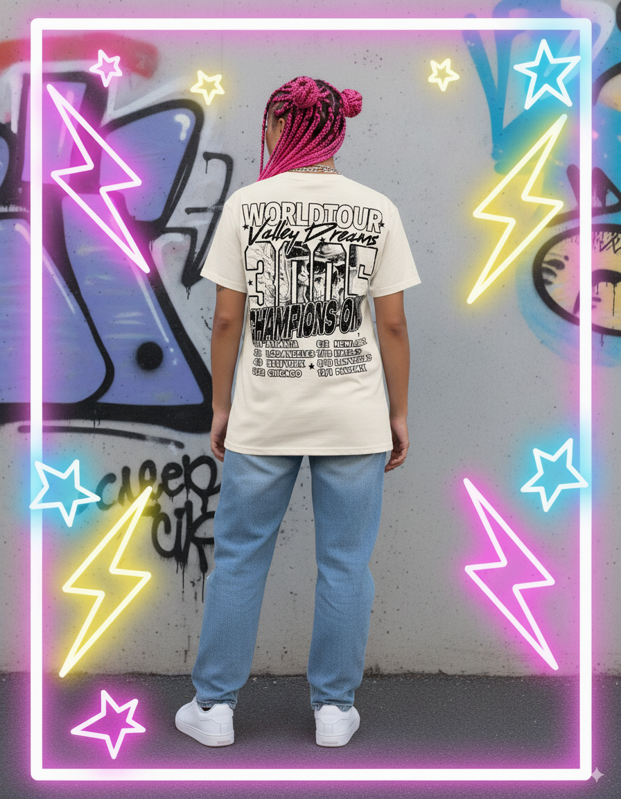 “Valley Dreams: Champions Tour 3005” – Unisex Y2K Graphic Tee | Kids & Adult Sizes | 100% Cotton | Harajuku Streetwear
